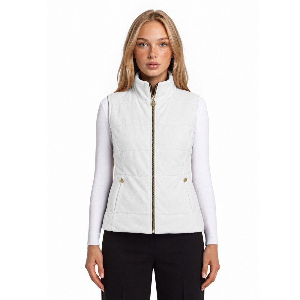 Lilly Pulitzer Reversible Fleece Vest Women's Size Large White Black Gold Zip